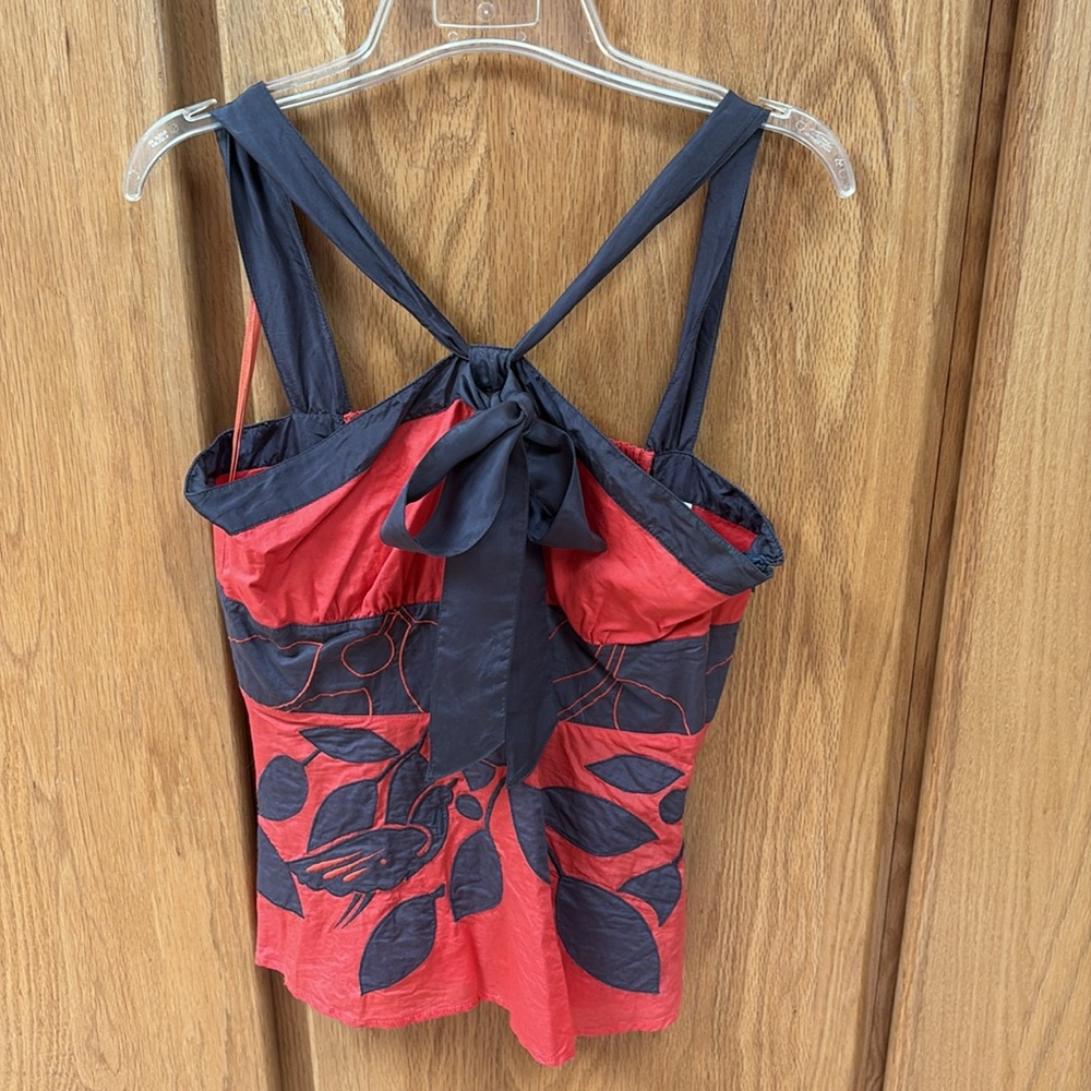 Anthropologie Floreat Secret Oriole Bird Appliqué Tank Top Silk Trim 6 - Picture 5 of 6